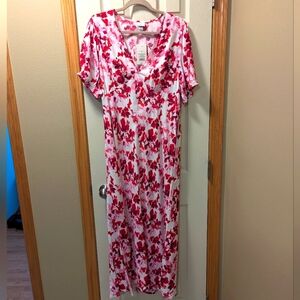 Women's Crepe Puff Short Sleeve Midi Dress